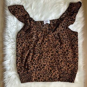 NEW Animal Print Ruffle Short Sleeve Top Size Large
